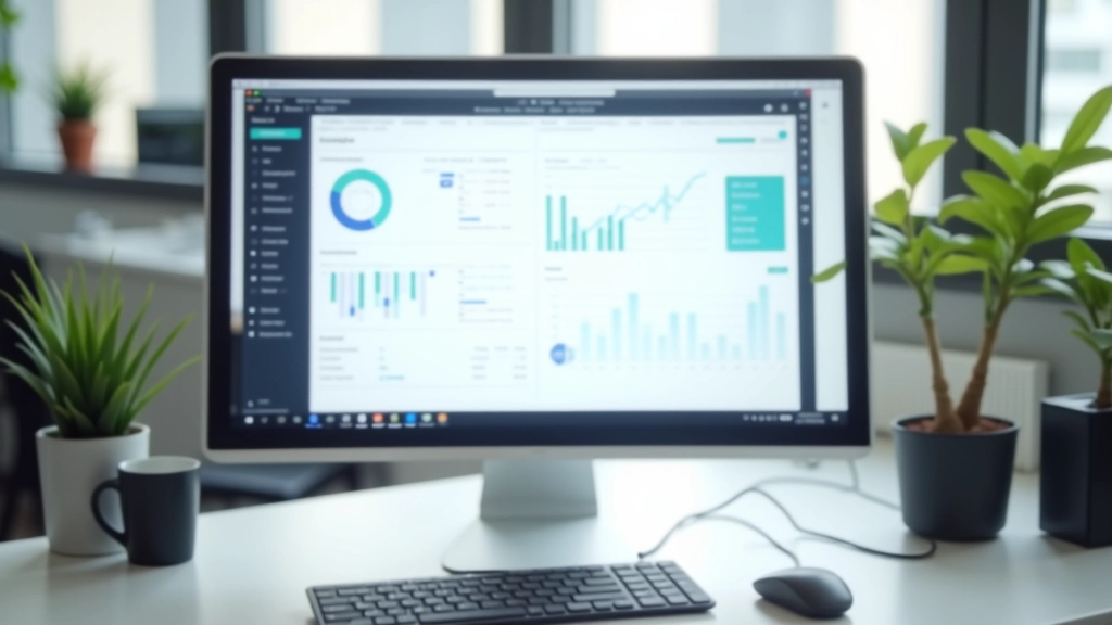 Computer monitor showing FreshBooks invoicing dashboard with recurring billing features and professional invoice templates