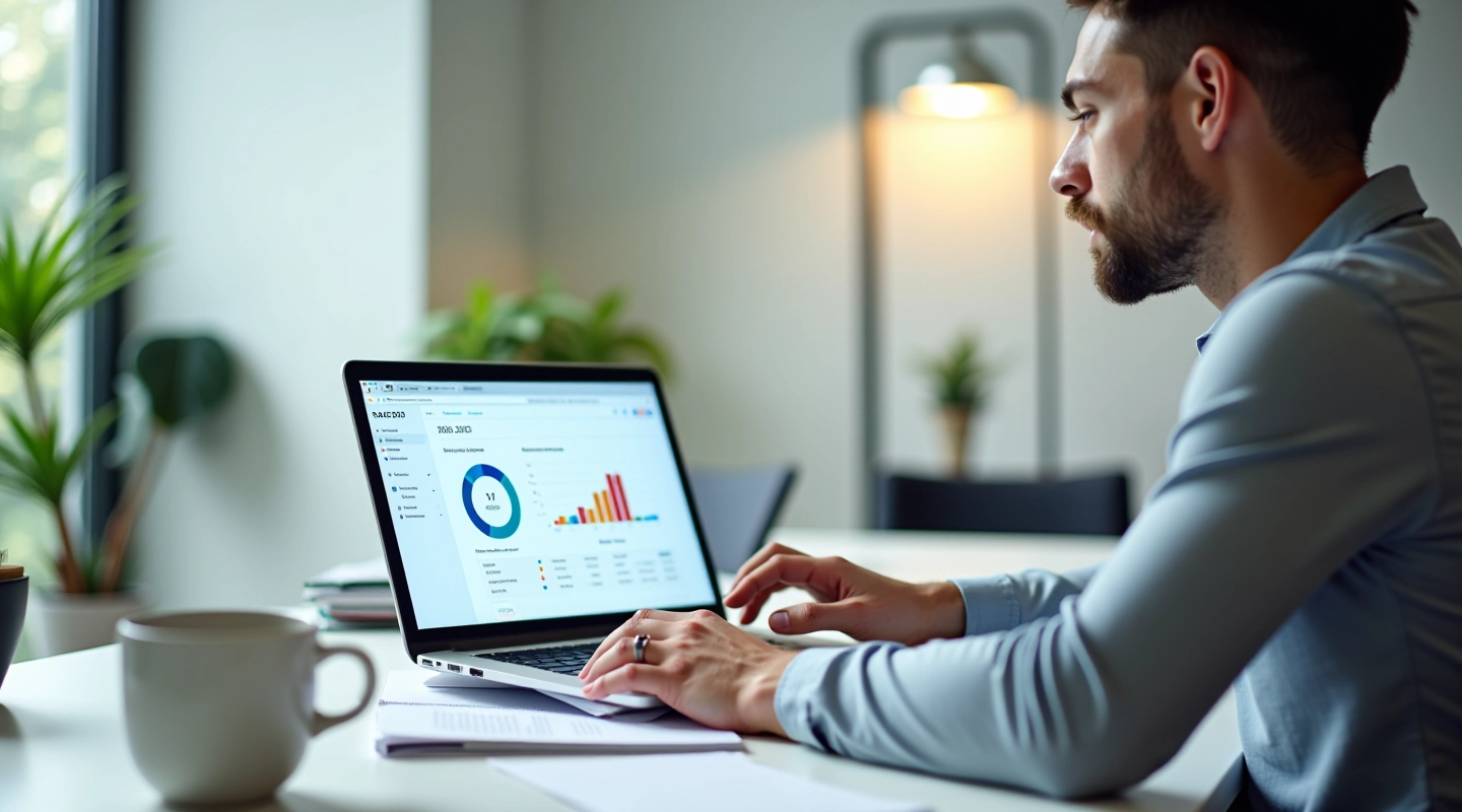Professional accounting workspace with modern technology and organized files